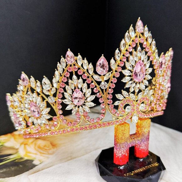 Victorian Gold Jewelry, Princess Crown, Goddess Jewelry, Pink Crystal Tiara main image 8
